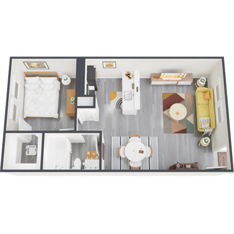 Floor plan for 1 bed, 1 bath, 528 sqft